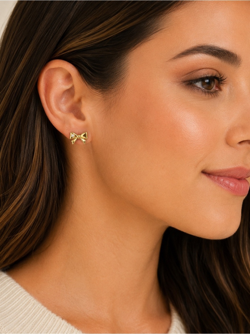 Coach Gold Tone Bow Stud Earrings Crystal Accent #50